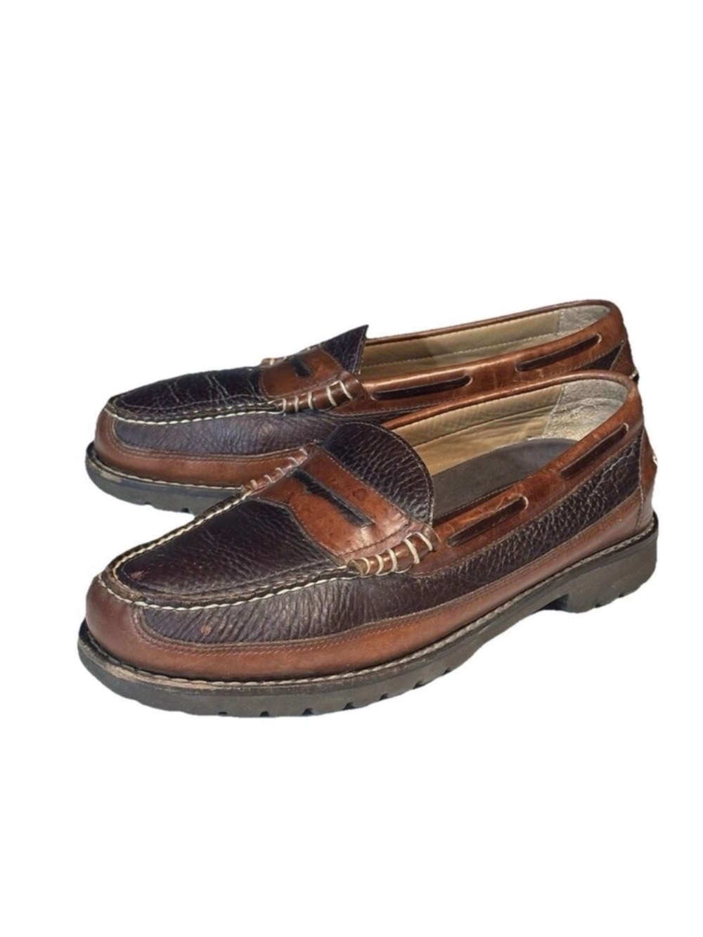 LL Bean Shoes Mens 11 D Brown Allagash Bison Leather Hand Sewn Penny Loafers